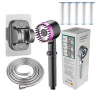 Hryoboost Pomme de douche filtrée haute pression 5 modes, pommeau de douche Hydro haute pression, pommeau de douche de style spa, 2 mètres de tuyau d'eau en acier inoxydable plus 5 éléments filtrants
