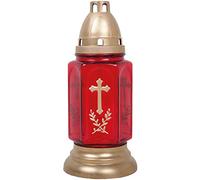 HS Candle Bella Lampe funéraire en verre avec croix et bougie Rouge 24 cm