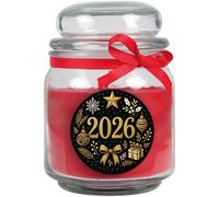 HS Candle Bougie parfumée « Joyeuse nouvelle année » dans un bocal à bonbons (avec couvercle), idéale pour le Nouvel An, nombreux motifs au choix