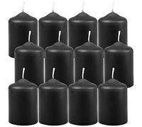 HS Candle - Lot de 12 bougies en cire en forme de colonne, noires, Ø 4 cm x 6 cm, de différentes couleurs, produites dans l'UE, bougies piliers en cire
