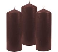 HS Candle Lot de 3 bougies piliers en cire Ø 6 cm x 17 cm Marron - Longue durée de combustion, fabriquées en UE, Bougies en blocs - Bougies en cire