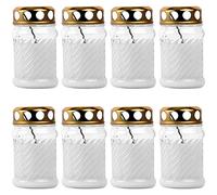 HS Candle Lot de 8 bougies funéraires en verre - Avec rainure - 10,5 cm - Durée de combustion : environ 24 heures - Couleur : blanc