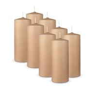 HS Candle Lot de 8 bougies piliers, beiges, diamètre : 7 x 16 cm, en cire, longue durée de combustion jusqu'à 50 heures, non parfumées, plusieurs couleurs/tailles