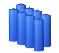 HS Candle Lot de 8 bougies piliers, bleu foncé, diamètre : 7 x 20 cm, longue durée de combustion jusqu'à 65 heures, non parfumées, plusieurs couleurs/tailles