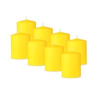 HS Candle Lot de 8 bougies piliers, jaunes, diamètre : 7 x 8 cm, en cire, longue durée de combustion jusqu'à 20 heures, non parfumées, plusieurs couleurs/tailles