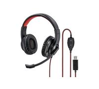 Hama HS-USB400 ordinateur Micro-casque supra-auriculaire filaire Stereo noir, rouge volume réglable, Mise en sourdine du microphone Noir G