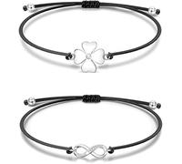 HSAJS 2 Paires Bracelet pour Femmes Fille, Bracelets Infini et Porte Bonheur Bracelet Bijoux Fait Main Bracelet Cordon Tressé Réglable Cadeau Chanceux pour Femme Filles (Noir)