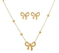 HSAJS 2 Pièces Ensemble Bijoux Nœud Papillon Collier Boucles D'oreilles Parure Élégante Accessoires Femme Boîte Incluse