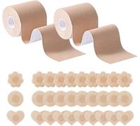 HSAJS 2 Rouleau de Poitrine et 15 Paires de de Cache-tétons,Boob Tapeet,Soutien Gorge adhesif Breast Lift Tape pour A-E Cup,Ruban de Levage de Poitrine Respirant Bricolage (Kaki)
