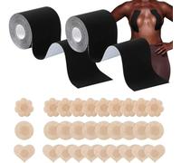 HSAJS 2 Rouleau de Poitrine et 15 Paires de de Cache-tétons,Boob Tapeet,Soutien Gorge adhesif Breast Lift Tape pour A-E Cup,Ruban de Levage de Poitrine Respirant Bricolage (Noir)