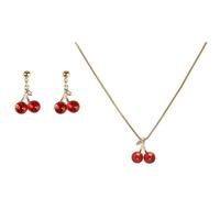 HSAJS 2PCS Ensemble de Bijoux pour Femme Fille Pendentif Diamants Cerises Élégante Collier Boucles d'Oreilles Parure de Bijoux Fête Anniversaire Noël Saint-Valentin