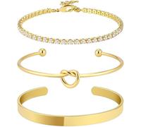 HSAJS 3 Pcs Bracelet Or pour Femme 14K Plaqué Or Bracelet Jonc Femme Empilables Jonc Manchette Réglables Ensemble Bracelet Bijoux Or pour Femme Filles (Or)