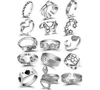 HSAJS Bague Femme Vintage En Argent 925 Ensemble De 16 Bagues Réglables Avec Motifs Papillon Coeur Et Fleur Bijoux Bohème Pour Femme Accessoires De Mode Élégants Et Tendance(B)