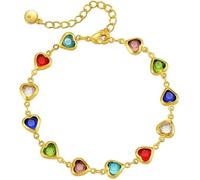 HSAJS Bracelet Cœurs Multicolores Chaîne Ajustable Bijou Femme Cristaux Brillants Plaqué Or