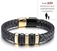 HSAJS Bracelet Tressé Cuir Homme Magnétique Manchette Ajustable Noir Luxe Artisanal Bijou Masculin Élégant Accessoire Poignet