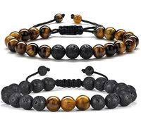 HSAJS Bracelets En Perles Naturelles Pour Homme Ensemble De 2 Bracelets Ajustables En Pierre Œil De Tigre Et Œil De Faucon Bijoux Élégants Et Raffinés Accessoires Mode Pour Toutes Les Occasions