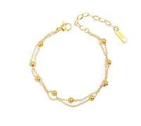 HSAJS Chaîne Bracelets pour Femme Bracelet Acier Inoxydable Chaîne Perles à Maillons Réglables Bracelet Superposé Plaqué Bijoux Cadeaux de Noël pour Femmes Mère Épouse