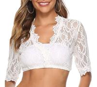 HSAJS Chemisier Dirndl pour Femme Dentelle Manches Courtes Col en V Profond Traditionnel Oktoberfest Chemisier Transparente Élégant Dirndl Top