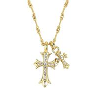 HSAJS Collier Pendentif Croix Double Orné Cristaux Chaîne Torsadée Bijou Religieux Élégant Accessoire Féminin