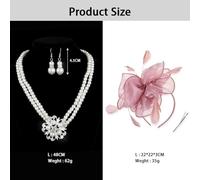 HSAJS Ensemble Bibi Fleur Rose Collier Perles Boucles D'oreilles Accessoires Cheveux Élégants Bijoux Mariage Cérémonie Coiffure Ornement