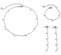 HSAJS Ensemble Bijoux Papillon Collier Bracelet Boucles D'oreilles Chaîne Argentée Perles Blanches Ajustable Élégant