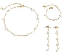 HSAJS Ensemble Bijoux Papillon Collier Bracelet Boucles D'oreilles Chaîne Argentée Perles Blanches Ajustable Élégant