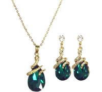 HSAJS Ensemble Bijoux Serpent Enroulé Goutte Cristal Collier Boucles Oreilles Chaîne Ajustable Pendentif Brillant Accessoires Femme