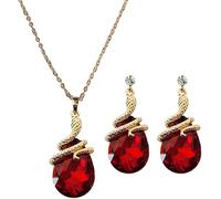 HSAJS Ensemble Bijoux Serpent Enroulé Goutte Cristal Collier Boucles Oreilles Chaîne Ajustable Pendentif Brillant Accessoires Femme