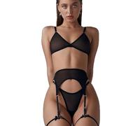 HSAJS Lingerie Sexy Femme Coquine Hot Ensemble Soutiengorge Triangle Et Portejarretelles Tenue Érotique Bodystocking Dentelle Combinaison Nuisette sous Vêtements