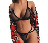 HSAJS Lingerie Sexy Femme Coquine Hot Ensemble Triangle Transparent Tenue Érotique Bretelles Design Dentelle Résille Séduction Nuit Romantique