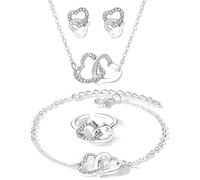 HSAJS Parure Bijoux Coeurs Entrelacés Cristal Collier Bracelet Bague Boucles D'oreilles Ensemble Élégant Romantique Brillant
