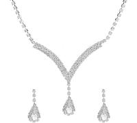 HSAJS Parure Bijoux Femme Goutte Cristal Collier Boucles D'oreilles Strass Brillant Argent Mariage Cérémonie Élégant