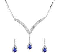 HSAJS Parure Bijoux Femme Goutte Cristal Collier Boucles D'oreilles Strass Brillant Argent Mariage Cérémonie Élégant