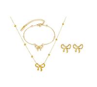 HSAJS Parure Ensemble de Bijoux Femme Arc Pendentif Collier Boucles d'oreilles Bracelet Set Bijou Hypoallergénique Saint-Valentin Cadeau