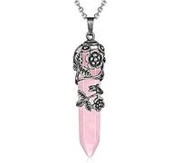 HSAJS Pendentif Cristal Noir Pointe Hexagonale Motif Floral Vintage Collier Ajustable Chaîne Acier Inoxydable Amulette Bijou Femme