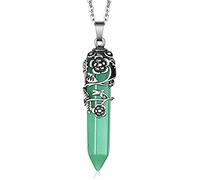 HSAJS Pendentif Cristal Noir Pointe Hexagonale Motif Floral Vintage Collier Ajustable Chaîne Acier Inoxydable Amulette Bijou Femme