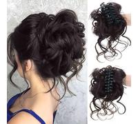 HSAJS Pince Cheveux Postiche Chignon Synthétique Perruque Tousled Updo Désordonné Extension Naturel Queue de Cheval Postiche Synthétique pour Les Femmes(Marron-noir)