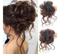 HSAJS Pince Cheveux Postiche Chignon Synthétique Perruque Tousled Updo Désordonné Extension Naturel Queue de Cheval Postiche Synthétique pour Les Femmes(Marron clair)