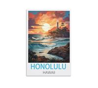HSAYYIII Honolulu Poster de voyage vintage Hawaï 20 x 30 cm Impression sur toile Décoration de chambre à coucher