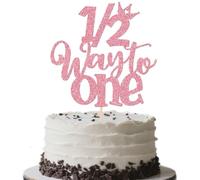 HSC Décoration de gâteau d'anniversaire en papier rose pour bébé fille - Décoration de fête d'anniversaire de 6 mois, décorations de gâteaux pour anniversaires et fêtes prénatales