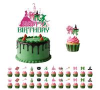 HSC Lot de 25 décorations de gâteau magique, sorcière et princesse avec rose et vert, fournitures de fête magiques pour anniversaires d'enfants (1 décoration + 24 décorations de cupcakes)