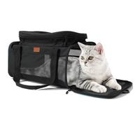 HSC Sac de transport pour animal domestique pour chat et petit chien, luxueux, noir, extensible, de luxe approuvé par les compagnies aériennes