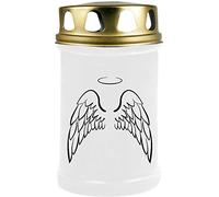 HScandle Bougie funéraire (blanc) Durée de combustion env. 48 h - Motif : ailes d'ange