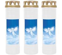 HScandle Lot de 3 bougies funéraires - Blanc - Durée de combustion : env. 7 jours par bougie - Motif : ange