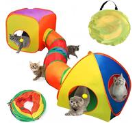 Hsdbuy Lot de 3 tunnels pour chat d'intérieur avec tente cube - Jouet pop-up pliable et interactif - Tube pour chat avec balle de jeu et clochette pour chaton, chiot, chaton, lapin