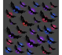 HSDSH 24 Pcs Halloween Decoration 3D Grande Chauve-Souris Autocollants LED Chauve-Souris Light Stickers Muraux Décorations De Chauve-Souris pour Halloween Maison Fenêtre Accessoires de Fête Soirée