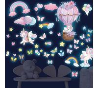 HSDSH Licorne Étoile Lumineuse Plafond Stickers Muraux Arc en Ciel Licorne Autocollant Mural Papillons Nuage Étoile Décoration Murale Chambre Enfants Bébé Fille Pépinière Salon