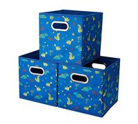 HSDT Boîte De Rangement, Bleu | Dinosaure, Pliable, Tissu,27x27x28cm, Avec 2 Poignées En Métal, Compatible Avec l'organisateur De Cube 33CM, (Lot De 3) QY-SC13-3