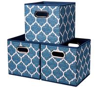 HSDT Boîte De Rangement, Crème | Bleu Marine, Pliable, Tissu,27x27x28cm, Avec 2 Poignées En Métal, Compatible Avec l'organisateur De Cube 33CM, (Lot De 3) QY-SC09-3