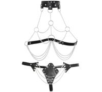HSDwerwh Ensemble de sous-vêtements sexy SM avec chaîne en métal, ceinture de corps à sangle réglable BDSM, jouets sexuels érotiques for femmes et couples